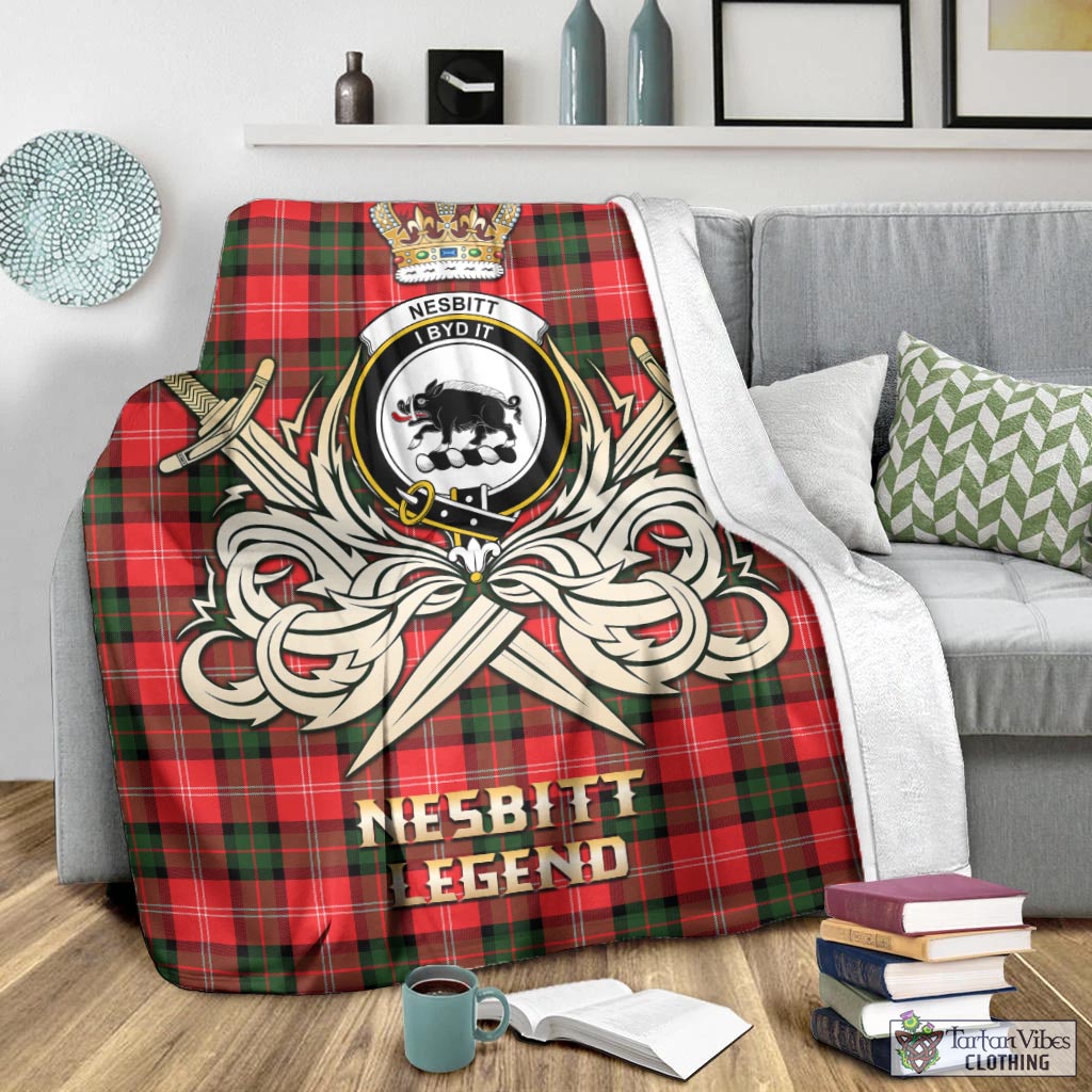 Tartan Vibes Clothing Nesbitt Modern Tartan Blanket with Clan Crest and the Golden Sword of Courageous Legacy