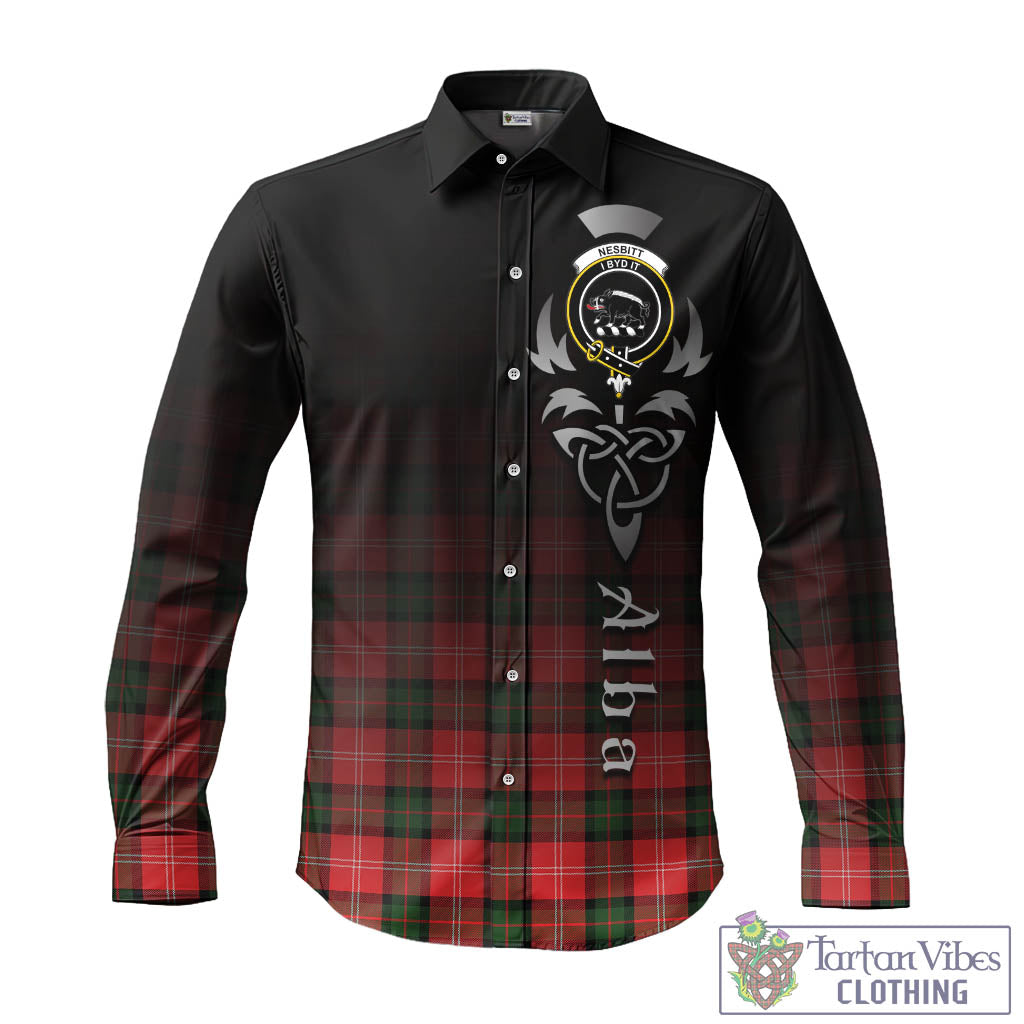 Tartan Vibes Clothing Nesbitt Modern Tartan Long Sleeve Button Up Featuring Alba Gu Brath Family Crest Celtic Inspired