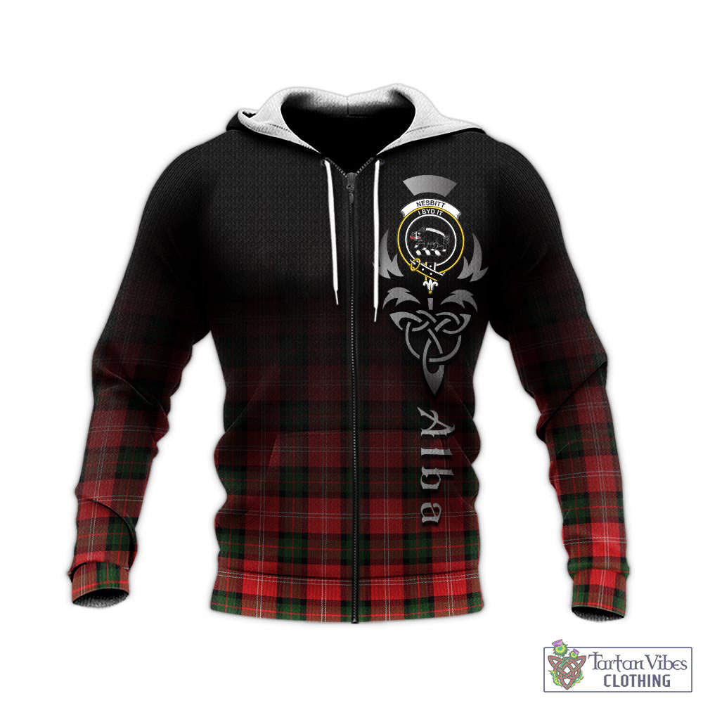 Tartan Vibes Clothing Nesbitt Modern Tartan Knitted Hoodie Featuring Alba Gu Brath Family Crest Celtic Inspired
