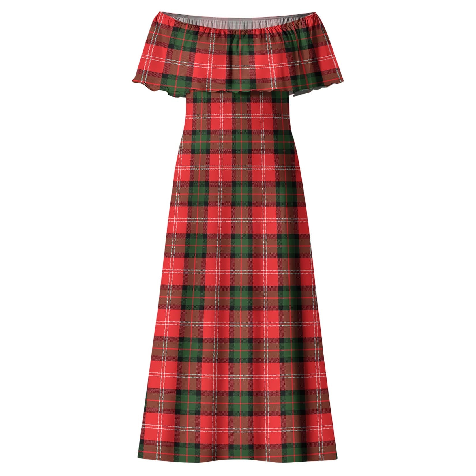 Nesbitt Modern Tartan Off Shoulder Long Dress - Tartanvibesclothing