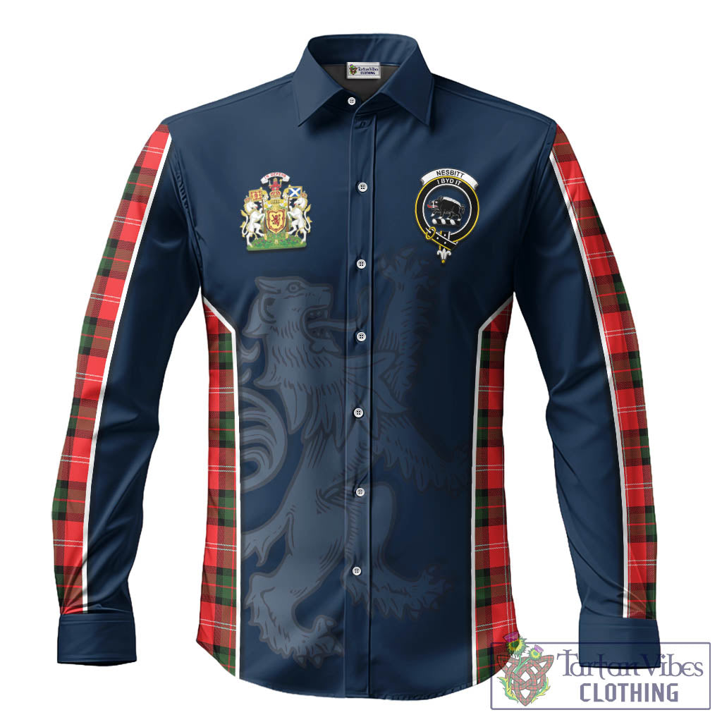 Nesbitt Modern Tartan Long Sleeve Button Up Shirt with Family Crest and Lion Rampant Vibes Sport Style