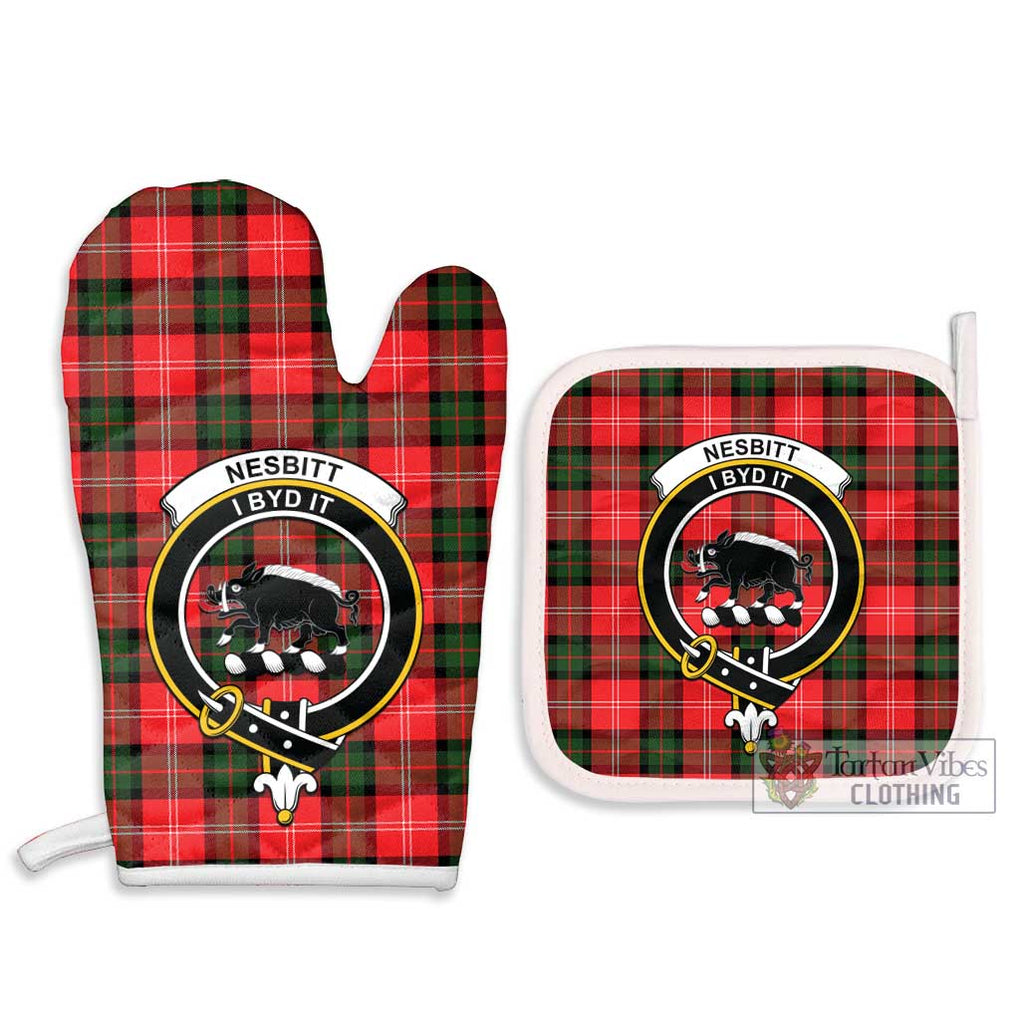 Nesbitt (Nisbet) Tartan Combo Oven Mitt & Pot-Holder with Family Crest Combo 1 Oven Mitt & 2 Pot-Holder White - Tartan Vibes Clothing