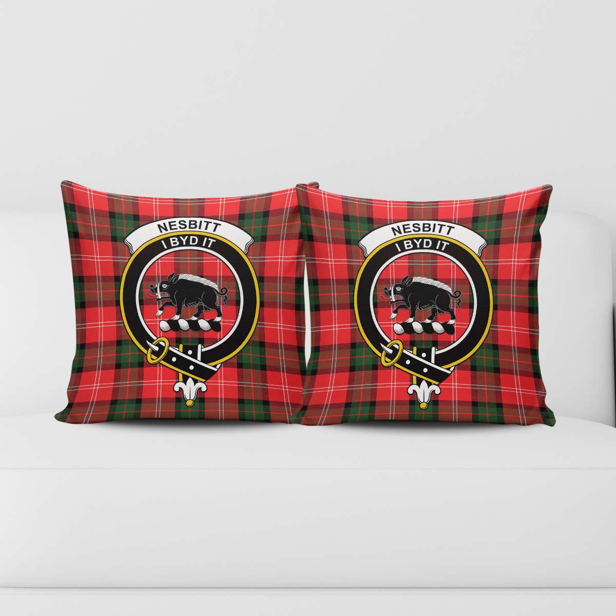 Nesbitt Modern Tartan Pillow Cover with Family Crest - Tartanvibesclothing