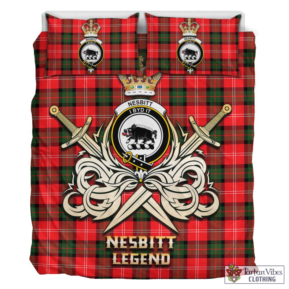 Tartan Vibes Clothing Nesbitt Modern Tartan Bedding Set with Clan Crest and the Golden Sword of Courageous Legacy