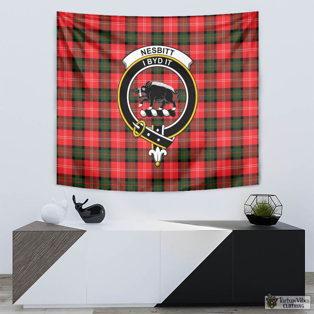 Tartan Vibes Clothing Nesbitt Modern Tartan Tapestry Wall Hanging and Home Decor for Room with Family Crest