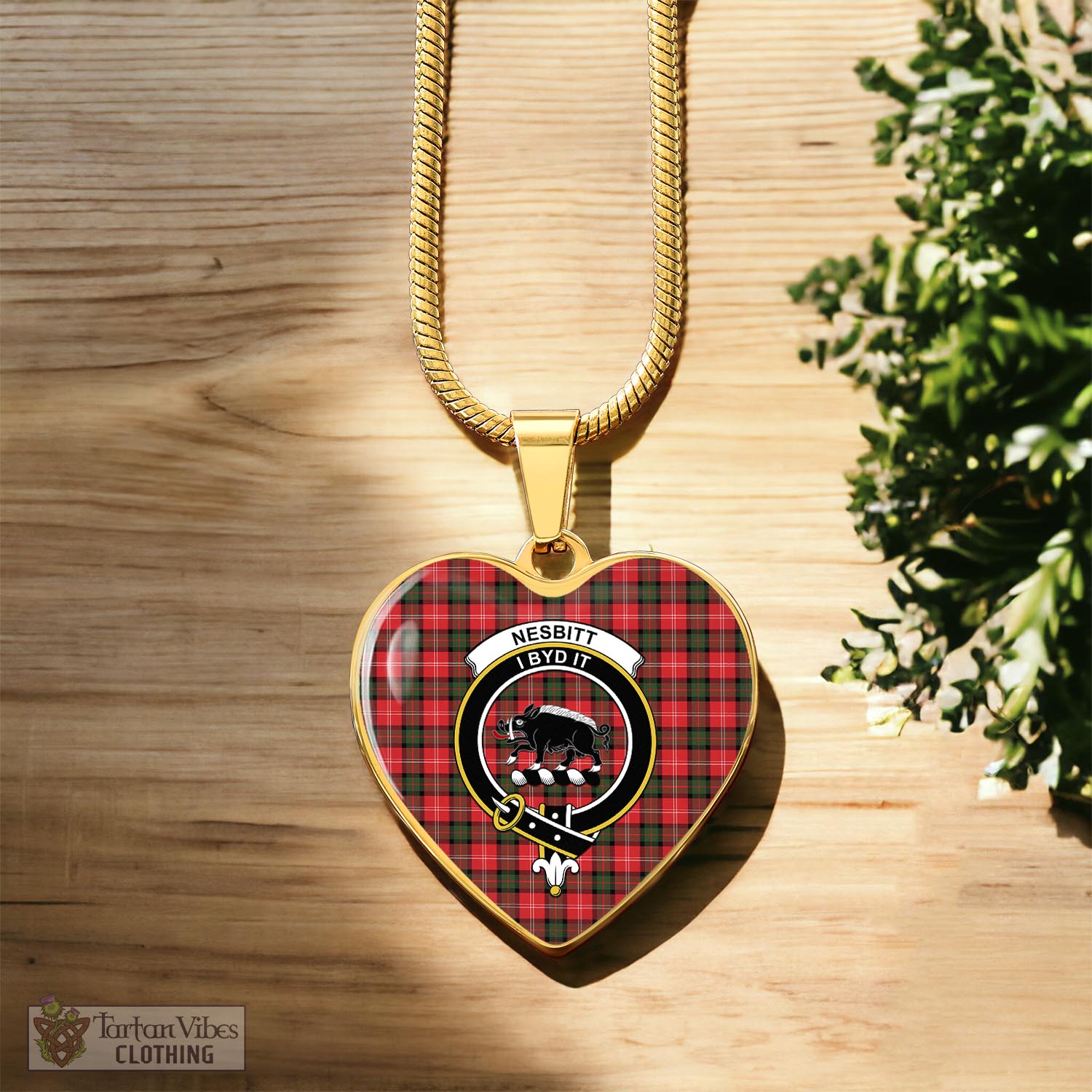 Tartan Vibes Clothing Nesbitt Modern Tartan Heart Necklace with Family Crest