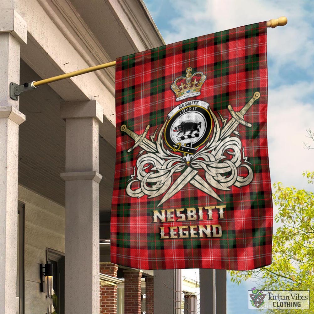 Tartan Vibes Clothing Nesbitt Modern Tartan Flag with Clan Crest and the Golden Sword of Courageous Legacy