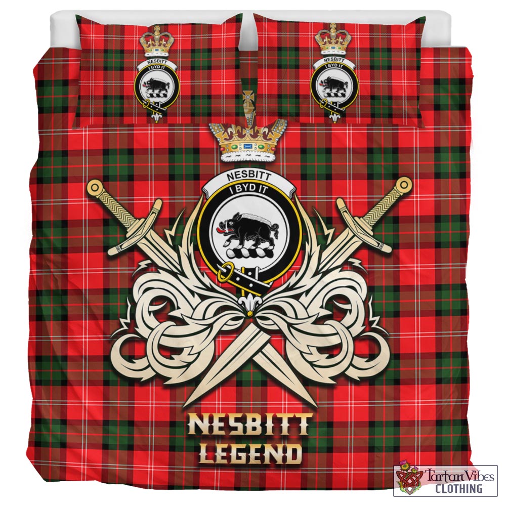 Tartan Vibes Clothing Nesbitt Modern Tartan Bedding Set with Clan Crest and the Golden Sword of Courageous Legacy