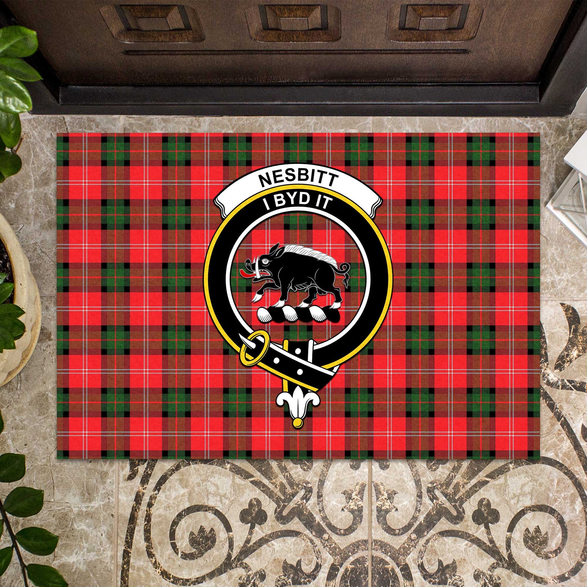 Nesbitt Modern Tartan Door Mat with Family Crest - Tartanvibesclothing