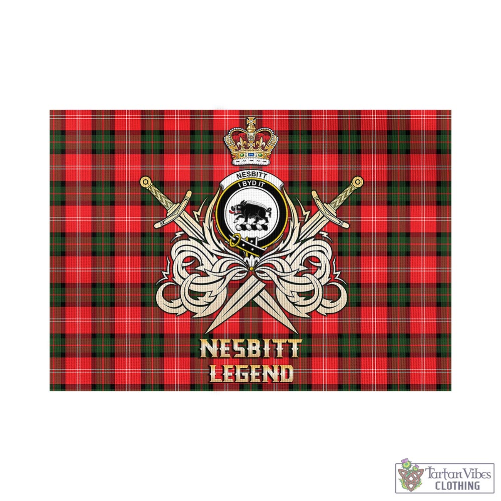 Tartan Vibes Clothing Nesbitt Modern Tartan Flag with Clan Crest and the Golden Sword of Courageous Legacy