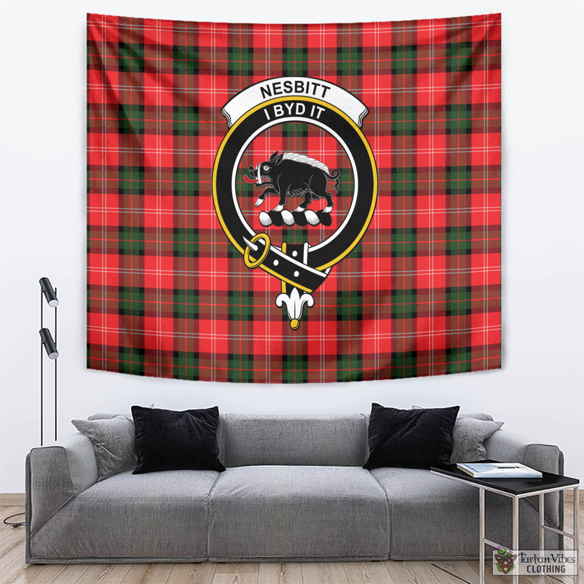 Tartan Vibes Clothing Nesbitt Modern Tartan Tapestry Wall Hanging and Home Decor for Room with Family Crest