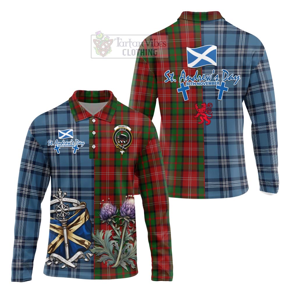 Tartan Vibes Clothing Nesbitt (Nisbet) Tartan Long Sleeve Polo Shirt Happy St. Andrew's Day Half Tartan Style