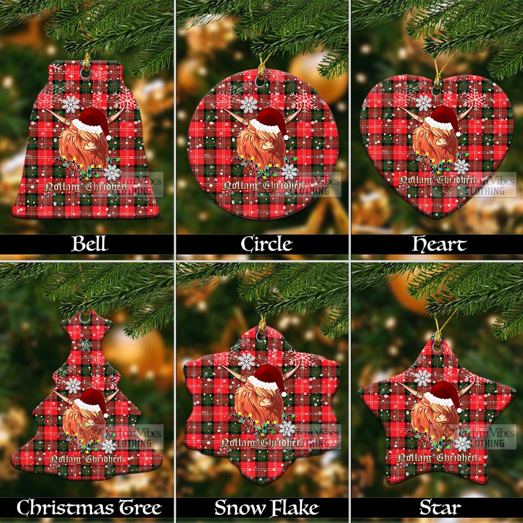 Tartan Vibes Clothing Nesbitt (Nisbet) Clan Tartan Ornament with Christmas Twinkle Highland Cattle