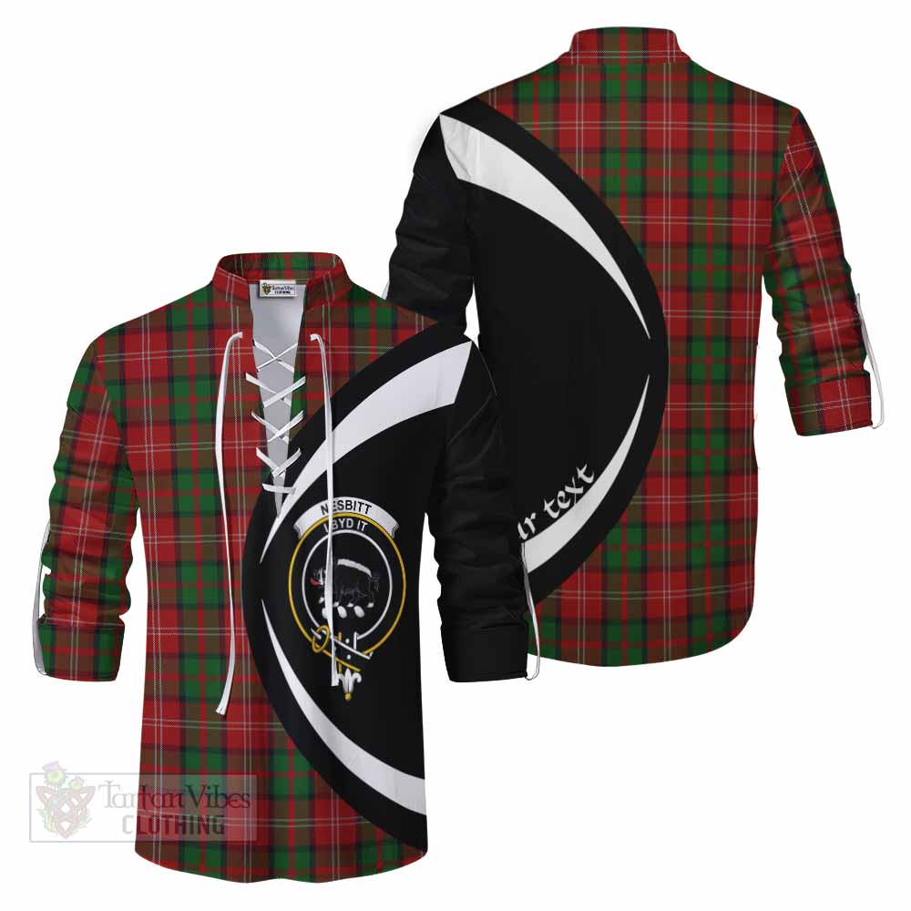 Tartan Vibes Clothing Nesbitt (Nisbet) Tartan Ghillie Kilt Shirt with Family Crest Circle Style