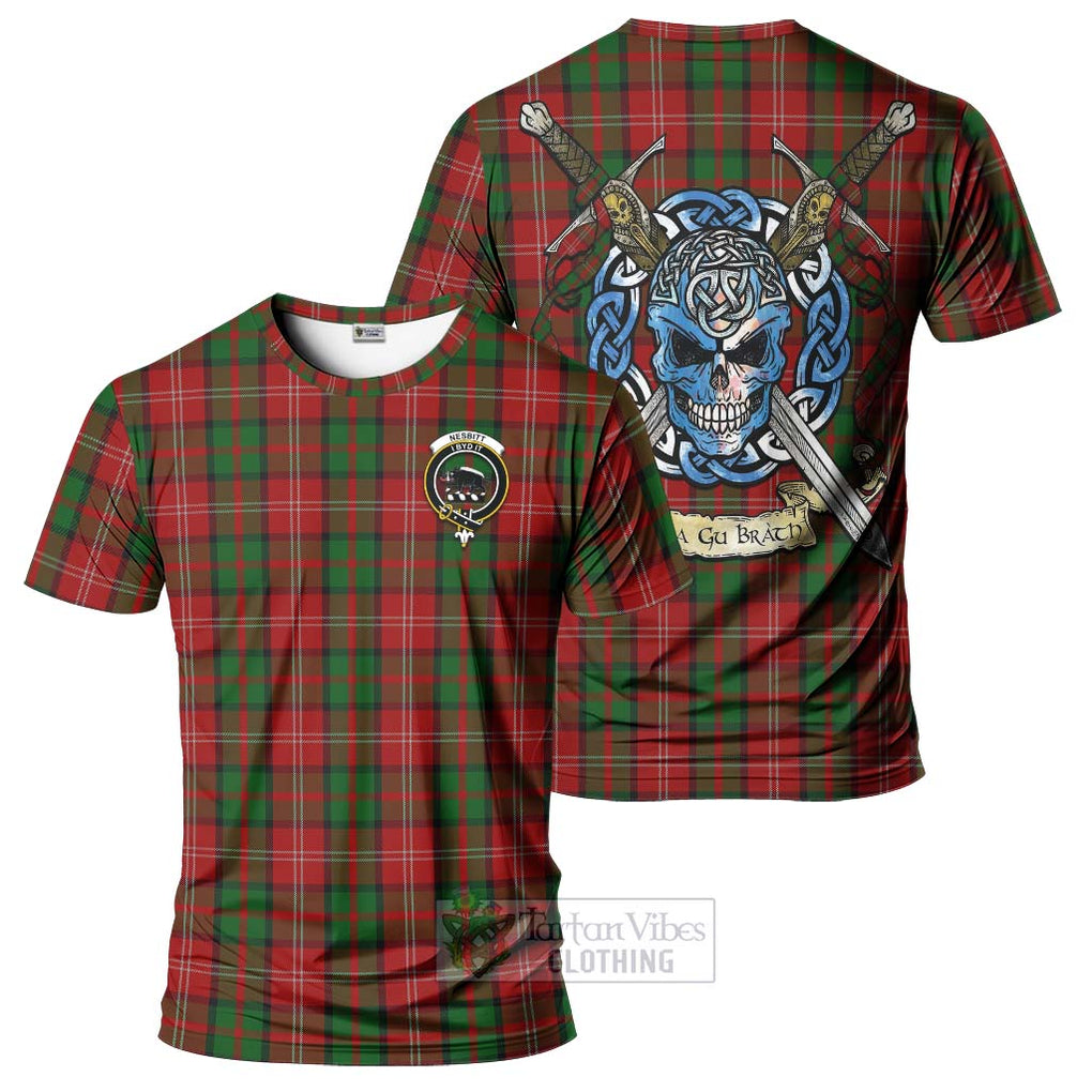 Tartan Vibes Clothing Nesbitt (Nisbet) Tartan T-Shirt with Family Crest Celtic Skull Style