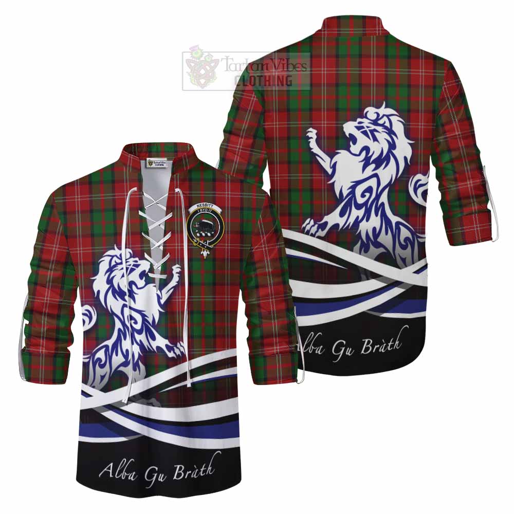 Tartan Vibes Clothing Nesbitt (Nisbet) Tartan Ghillie Kilt Shirt with Alba Gu Brath Regal Lion Emblem