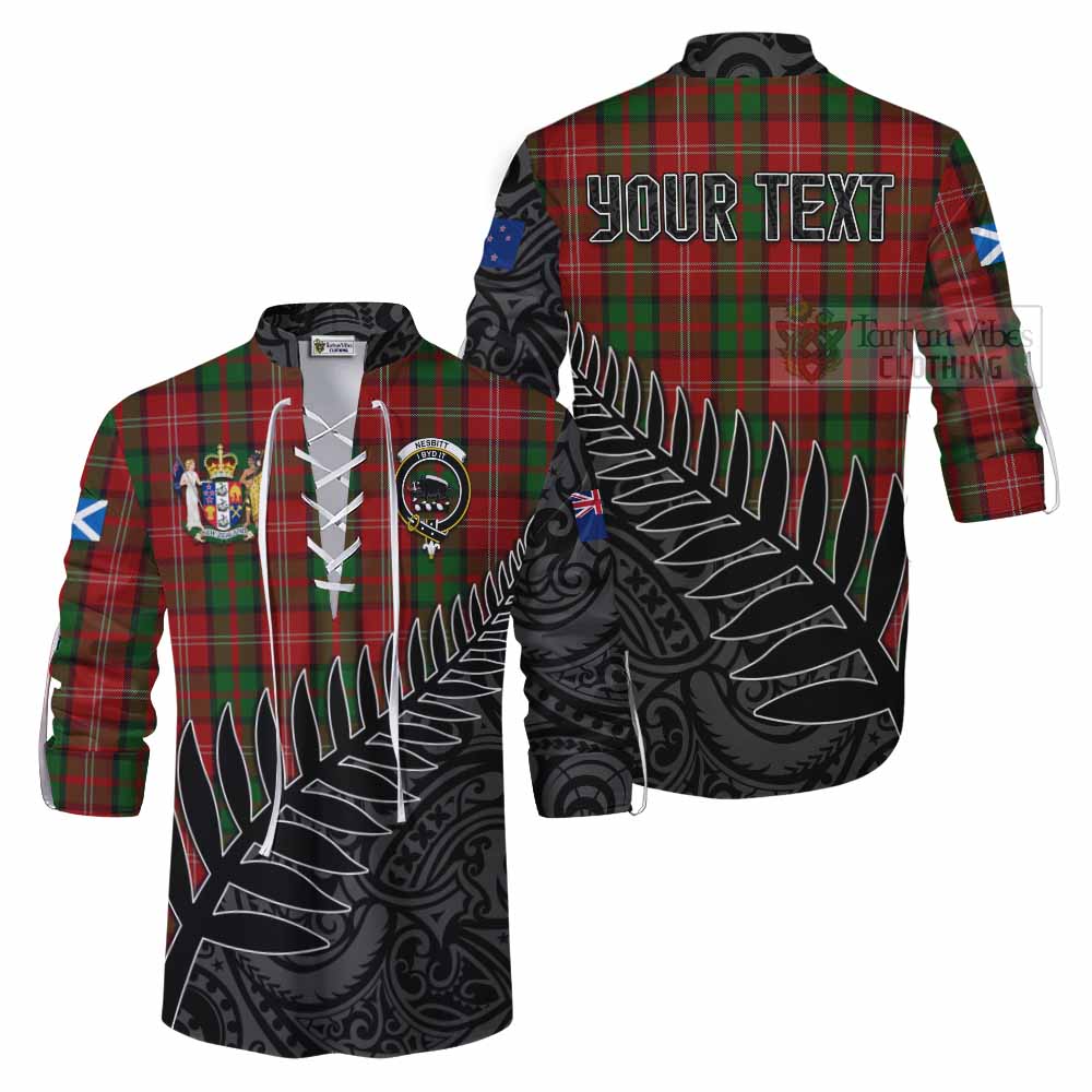 Tartan Vibes Clothing Nesbitt (Nisbet) Crest Tartan Ghillie Kilt Shirt with New Zealand Silver Fern Half Style