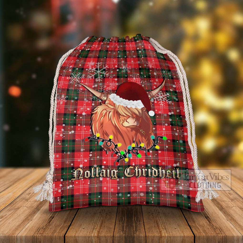 Tartan Vibes Clothing Nesbitt (Nisbet) Tartan Christmas Santa's Bag with Highland Cow