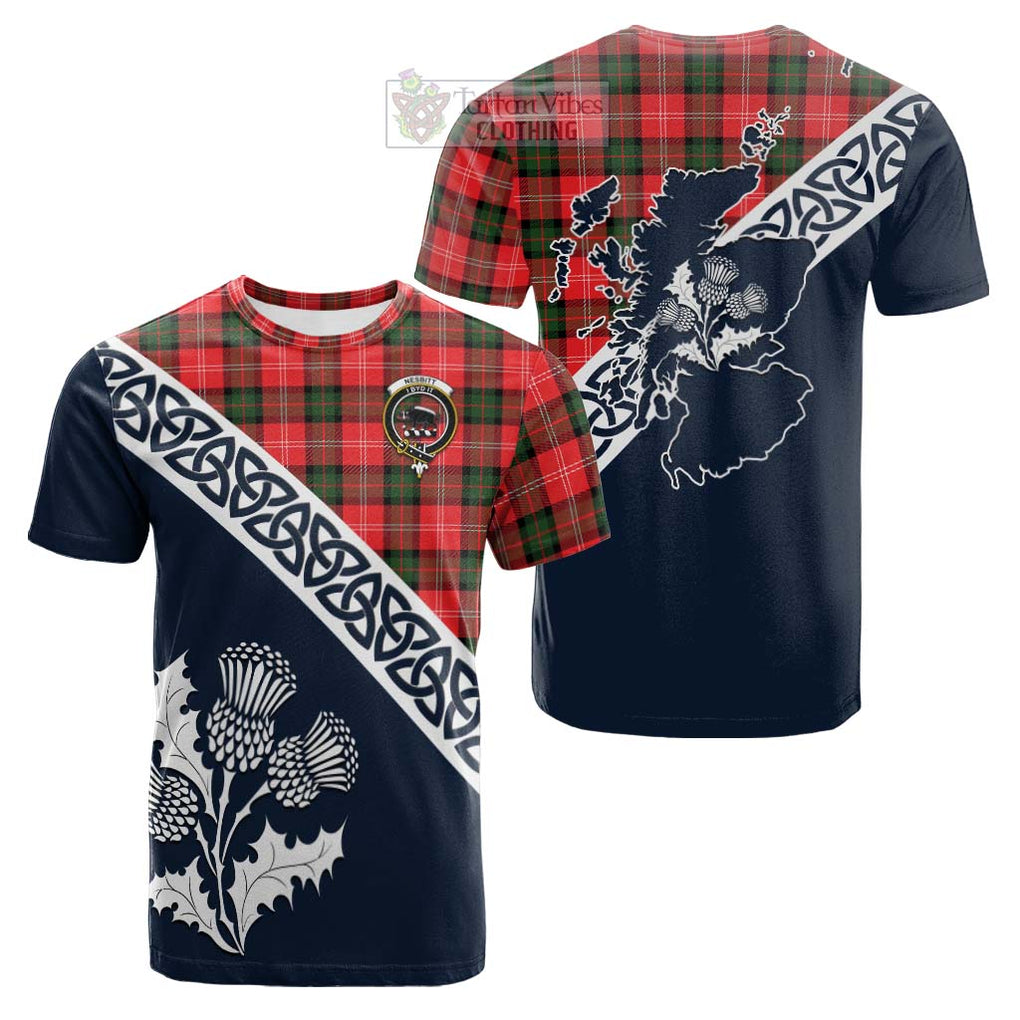 Tartan Vibes Clothing Nesbitt (Nisbet) Tartan Cotton T-shirt Featuring Thistle and Scotland Map