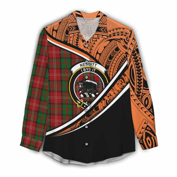 Nesbitt (Nisbet) Crest Tartan Women's Casual Shirt with Polynesian Vibes Style - Orange Version