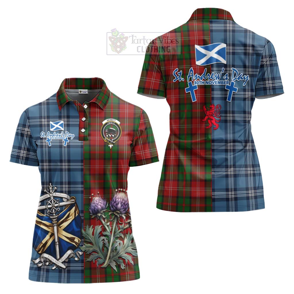 Tartan Vibes Clothing Nesbitt (Nisbet) Tartan Women's Polo Shirt Happy St. Andrew's Day Half Tartan Style