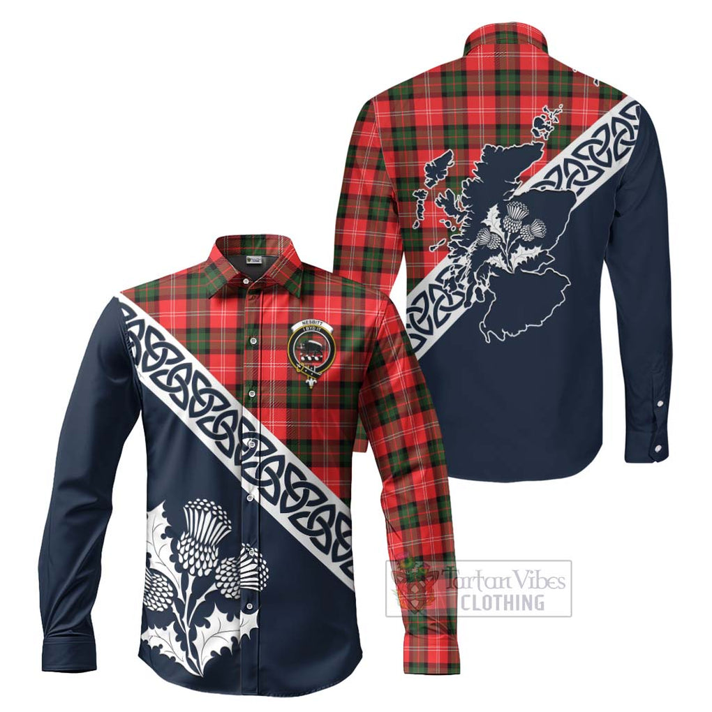 Tartan Vibes Clothing Nesbitt (Nisbet) Tartan Long Sleeve Button Shirt Featuring Thistle and Scotland Map