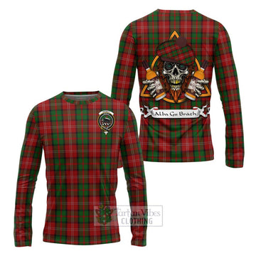 Nesbitt (Nisbet) Tartan Long Sleeve T-Shirt with Family Crest and Bearded Skull Holding Bottles of Whiskey