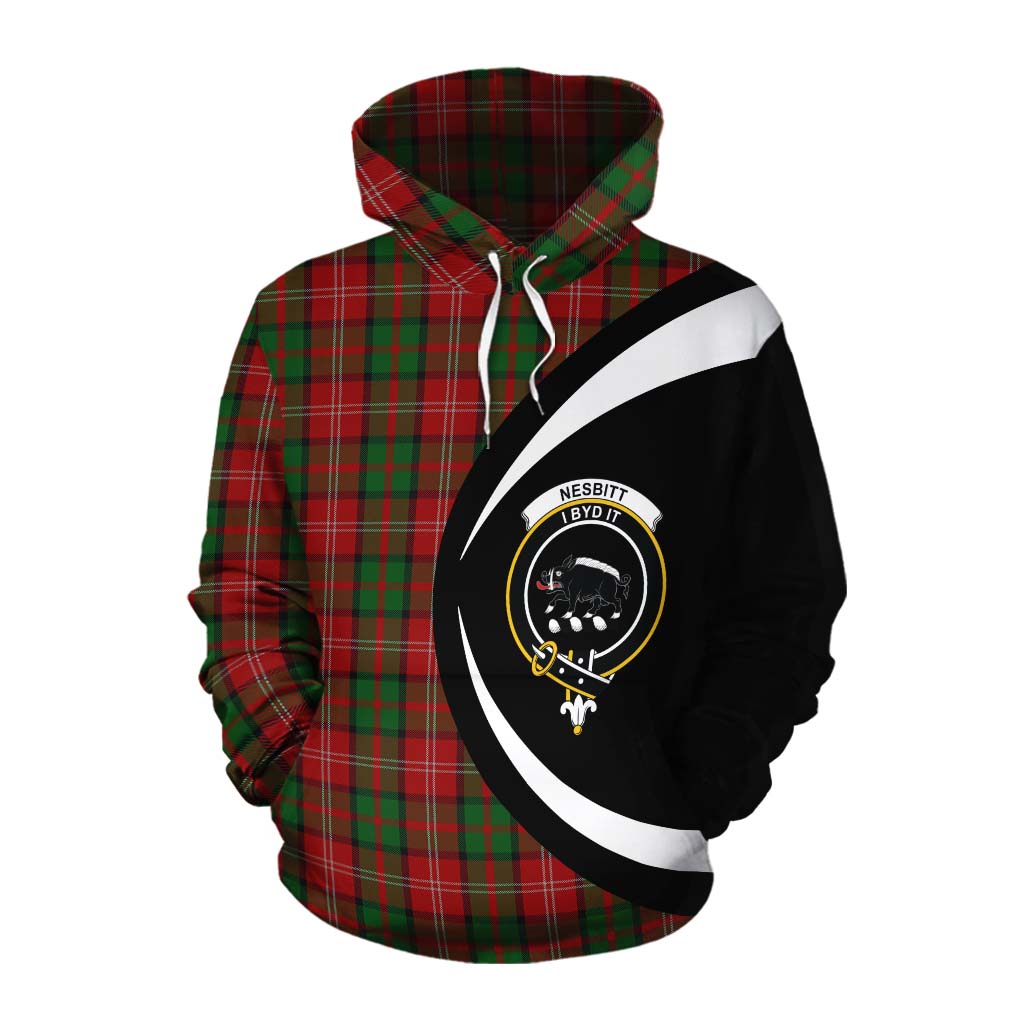 Tartan Vibes Clothing Nesbitt (Nisbet) Tartan Cotton Hoodie with Family Crest Circle Style