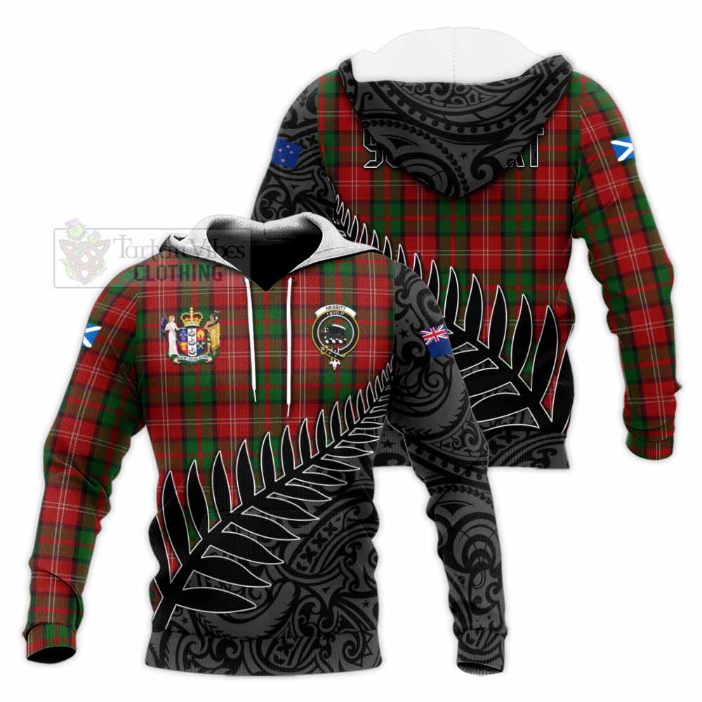 Tartan Vibes Clothing Nesbitt (Nisbet) Crest Tartan Knitted Hoodie with New Zealand Silver Fern Half Style