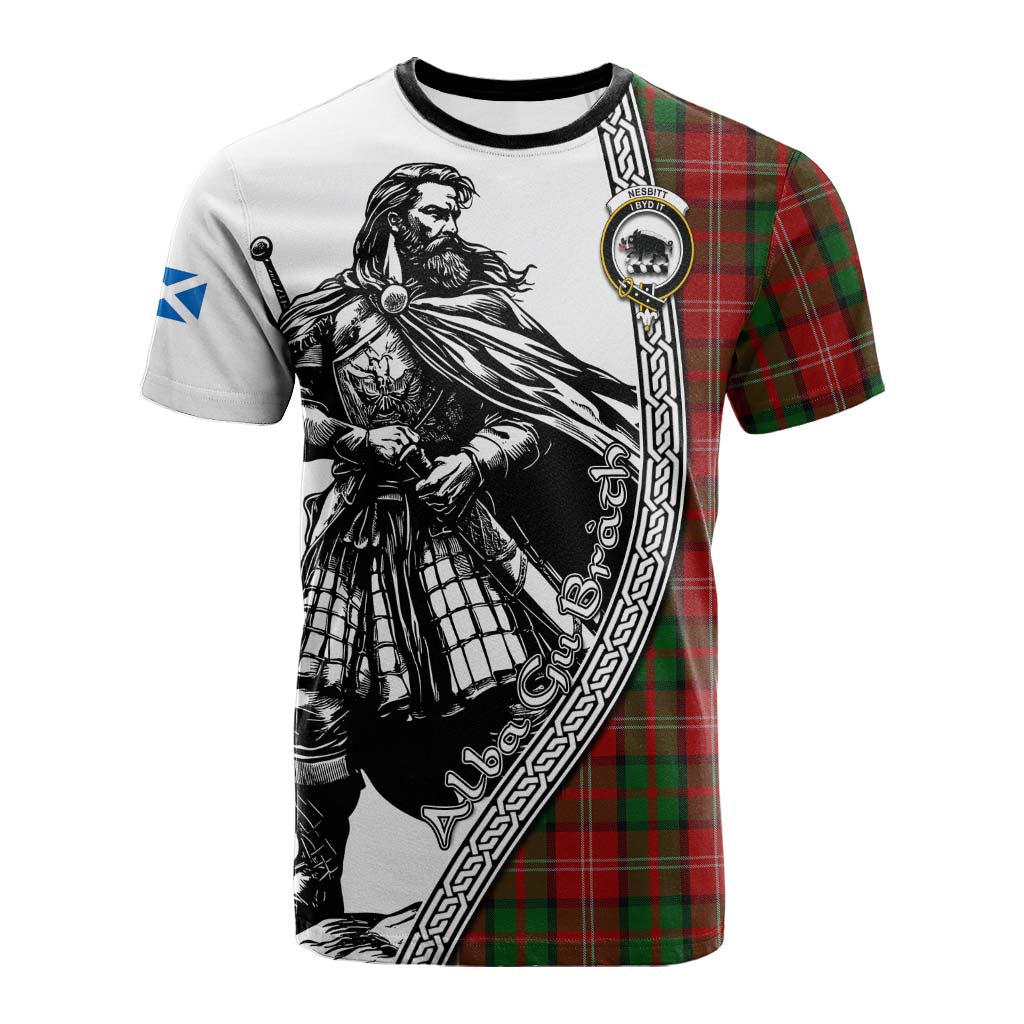 Nesbitt (Nisbet) Tartan Clan Crest Cotton T-shirt with Highlander Warrior Celtic Style