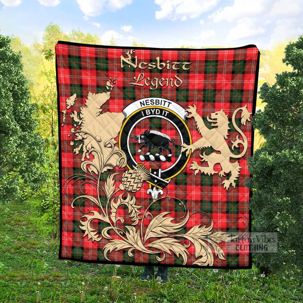 Tartan Vibes Clothing Nesbitt (Nisbet) Tartan Quilt with Family Crest and Scottish Symbol Style