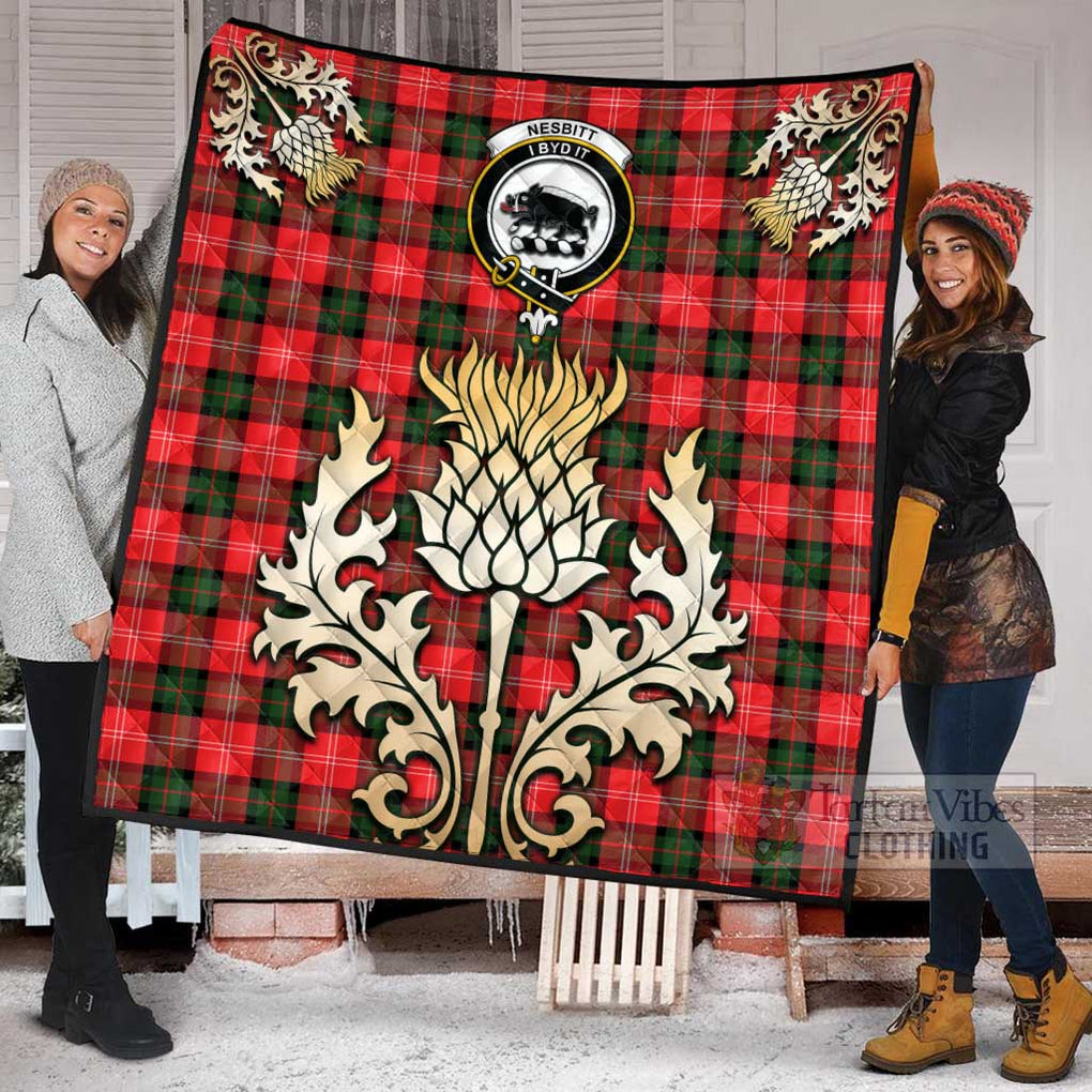 Tartan Vibes Clothing Nesbitt (Nisbet) Tartan Quilt with Family Crest and Golden Thistle Style