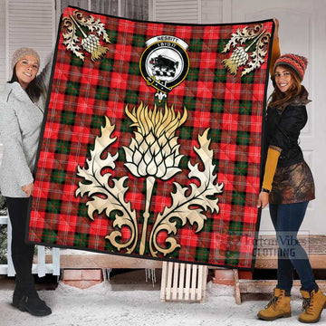 Nesbitt (Nisbet) Tartan Quilt with Family Crest and Golden Thistle Style