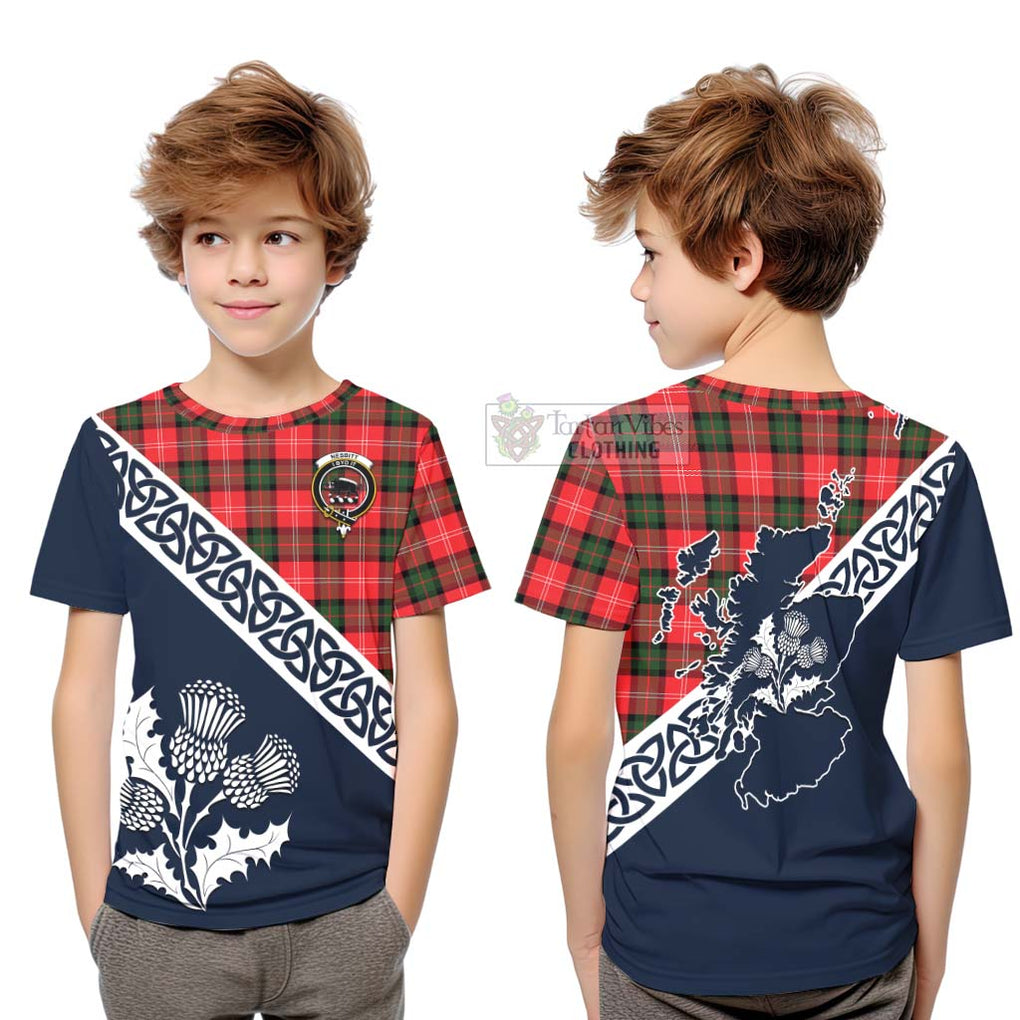 Tartan Vibes Clothing Nesbitt (Nisbet) Tartan Kid T-Shirt Featuring Thistle and Scotland Map