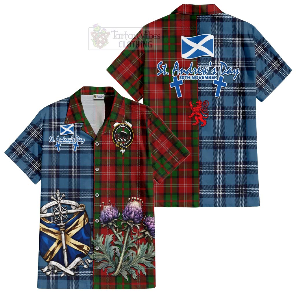 Tartan Vibes Clothing Nesbitt (Nisbet) Tartan Short Sleeve Button Shirt Happy St. Andrew's Day Half Tartan Style