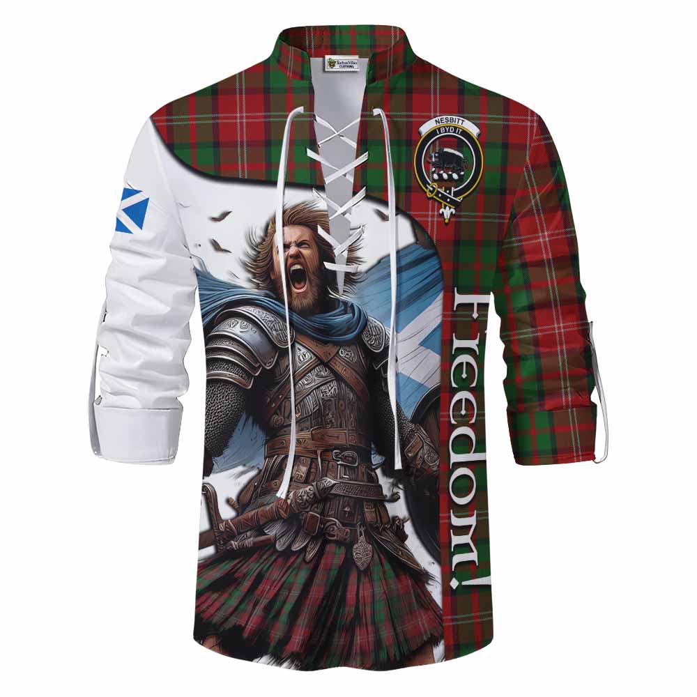 Tartan Vibes Clothing Nesbitt (Nisbet) Crest Tartan Ghillie Kilt Shirt Inspired by the Freedom of Scottish Warrior