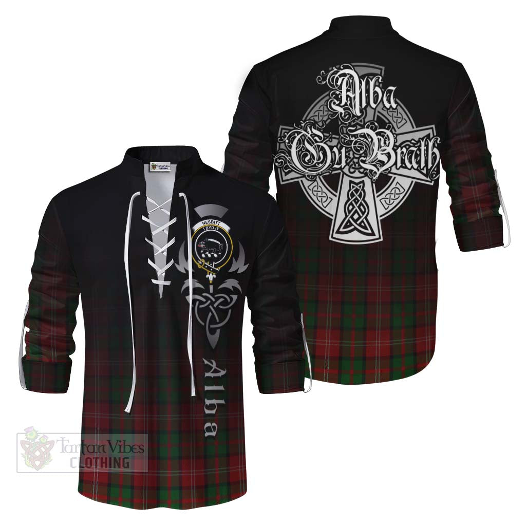 Tartan Vibes Clothing Nesbitt (Nisbet) Tartan Ghillie Kilt Shirt Featuring Alba Gu Brath Family Crest Celtic Inspired