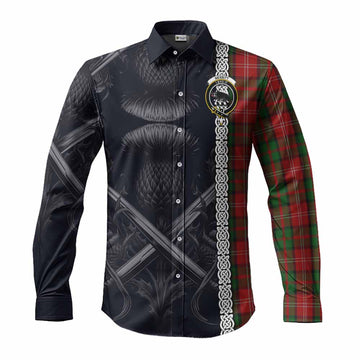 Nesbitt (Nisbet) Tartan Long Sleeve Button Shirt with Family Crest Cross Sword Thistle Celtic Vibes