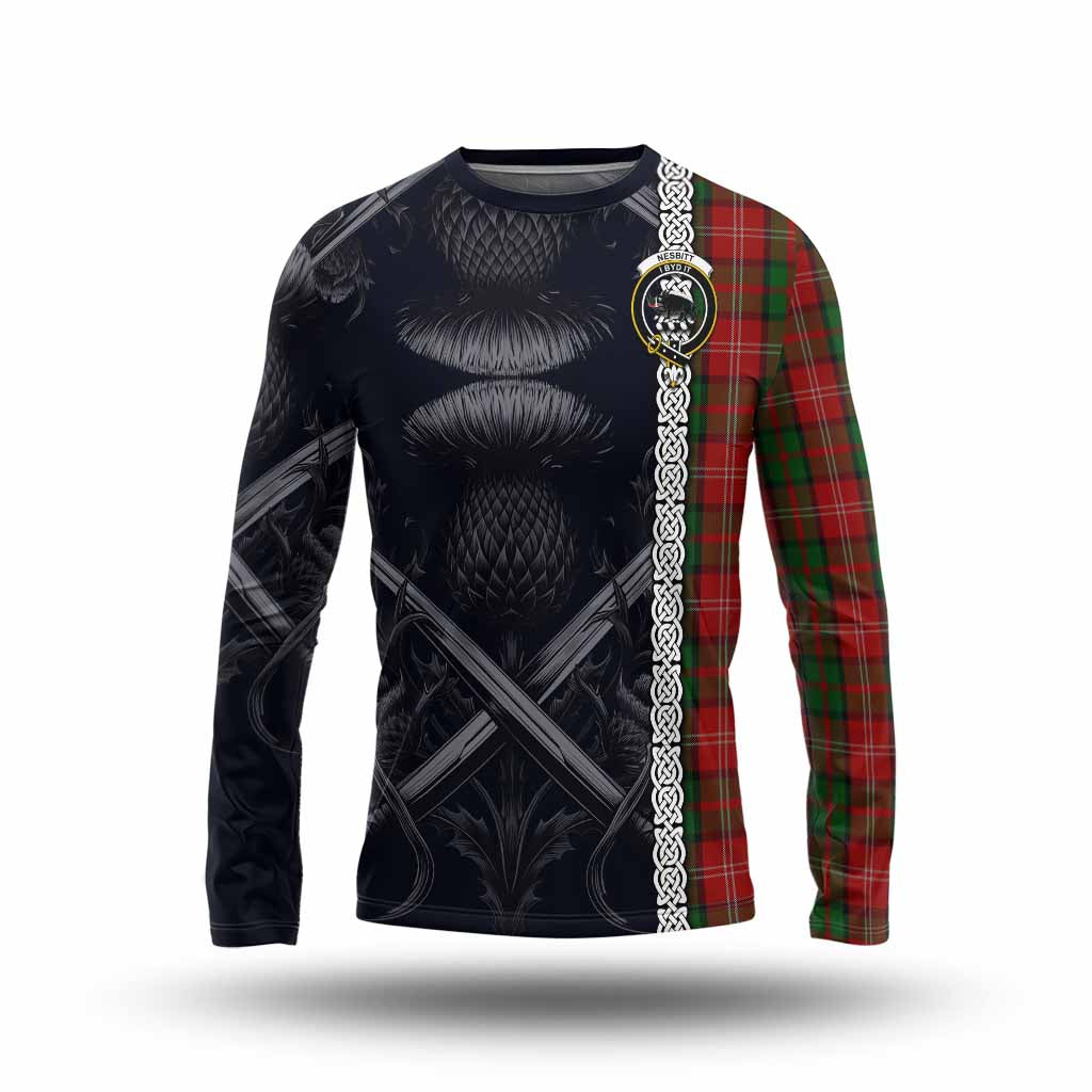 Tartan Vibes Clothing Nesbitt (Nisbet) Tartan Long Sleeve T-Shirt with Family Crest Cross Sword Thistle Celtic Vibes