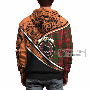 Nesbitt (Nisbet) Crest Tartan Hoodie with Polynesian Vibes Style - Orange Version