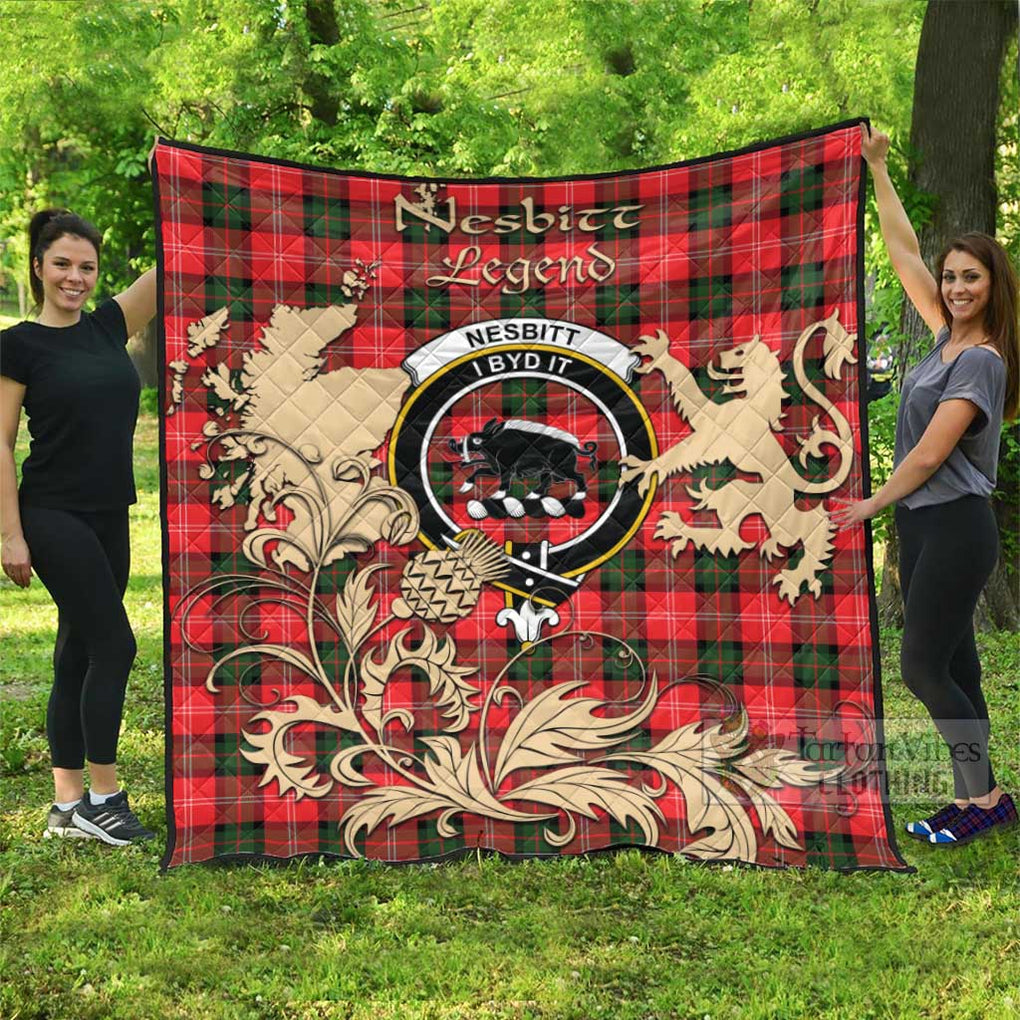 Tartan Vibes Clothing Nesbitt (Nisbet) Tartan Quilt with Family Crest and Scottish Symbol Style