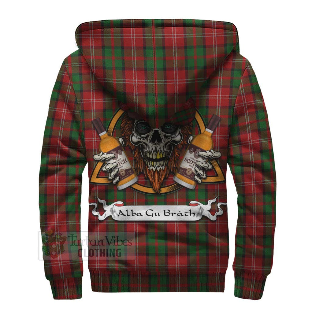 Tartan Vibes Clothing Nesbitt (Nisbet) Tartan Sherpa Hoodie with Family Crest and Bearded Skull Holding Bottles of Whiskey