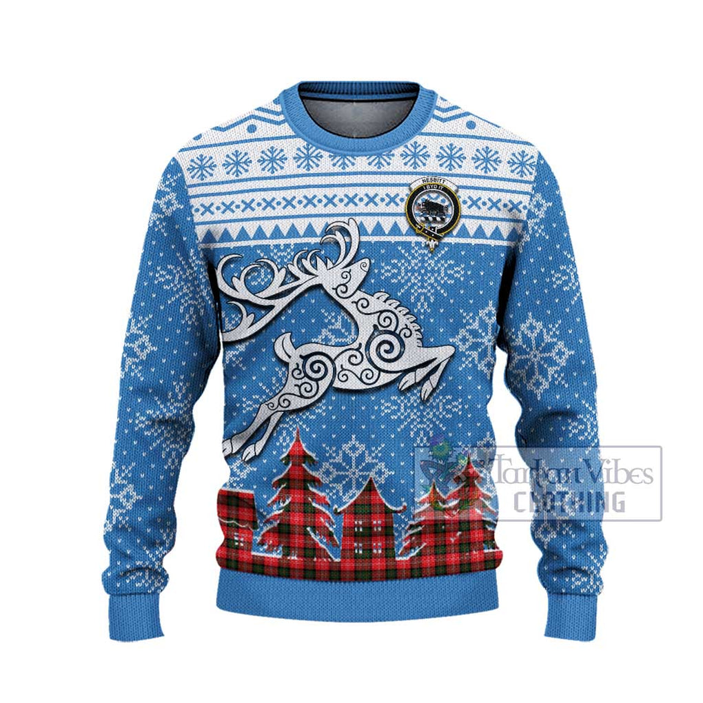 Tartan Vibes Clothing Nesbitt (Nisbet) Clan Christmas Ugly Sweater with Tartan and Celtic Raindeer Style