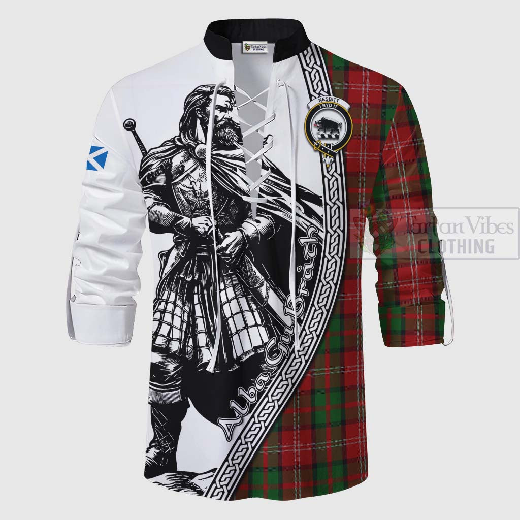 Tartan Vibes Clothing Nesbitt (Nisbet) Tartan Clan Crest Ghillie Kilt Shirt with Highlander Warrior Celtic Style