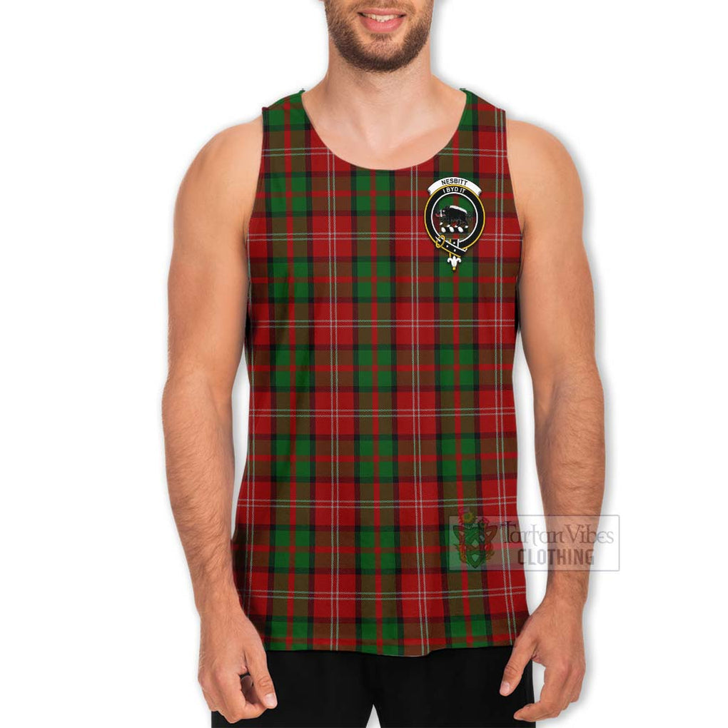 Tartan Vibes Clothing Nesbitt (Nisbet) Tartan Men's Tank Top with Family Crest and Bearded Skull Holding Bottles of Whiskey