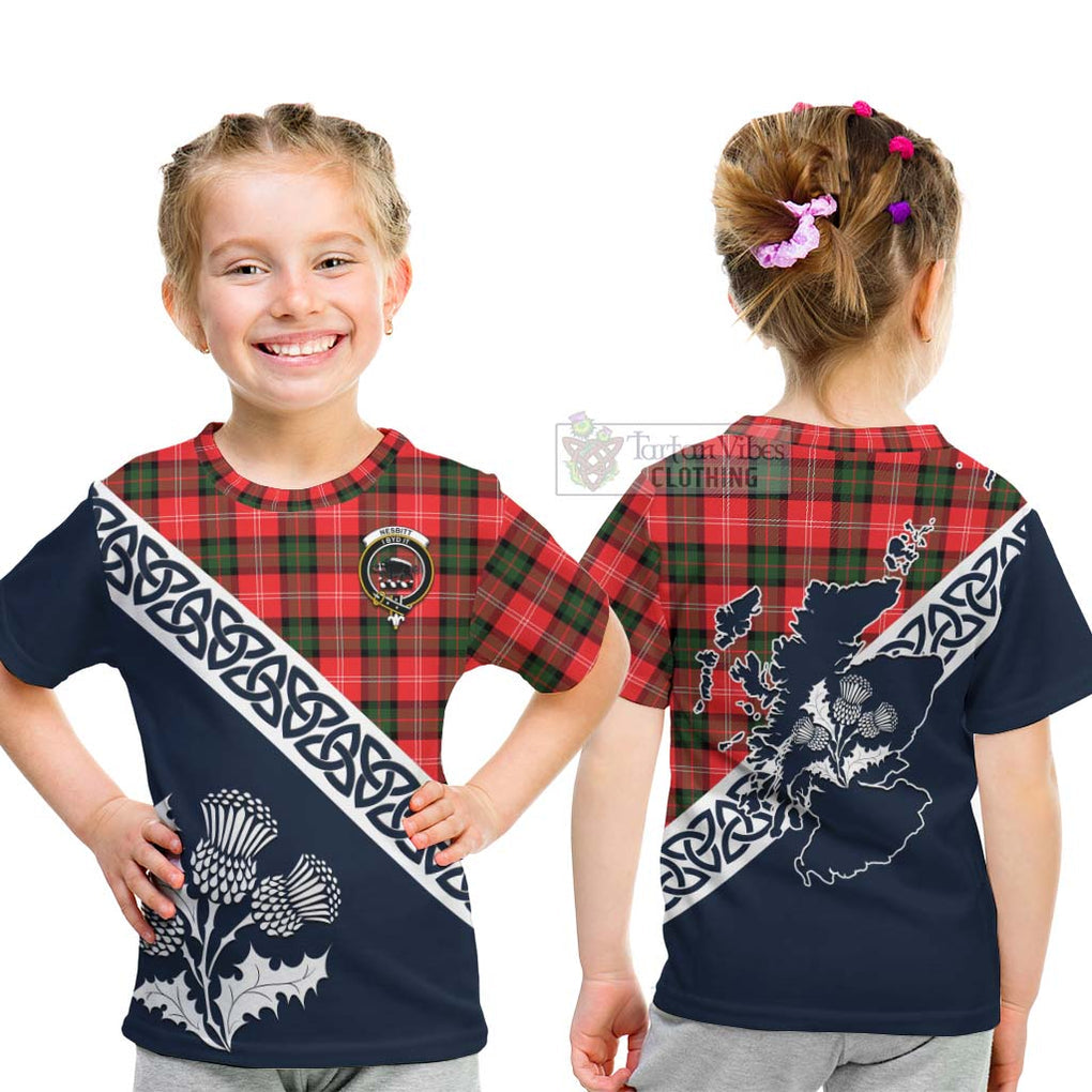 Tartan Vibes Clothing Nesbitt (Nisbet) Tartan Kid T-Shirt Featuring Thistle and Scotland Map