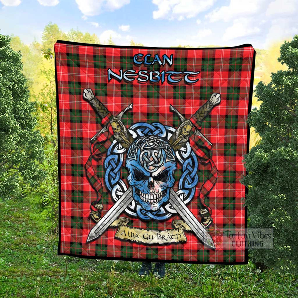 Tartan Vibes Clothing Nesbitt (Nisbet) Tartan Quilt with Celtic Skull Alba Gu Brath Style