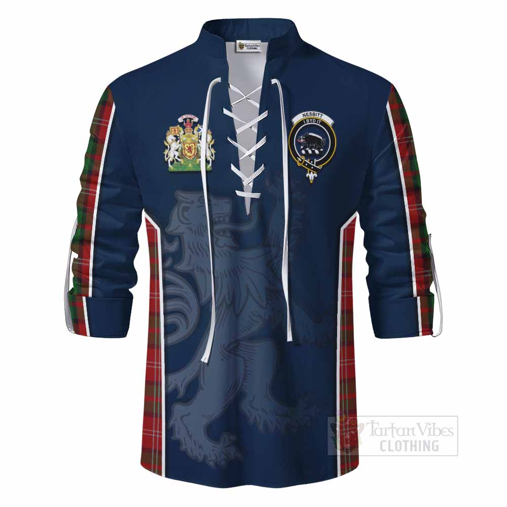 Tartan Vibes Clothing Nesbitt (Nisbet) Tartan Ghillie Kilt Shirt with Family Crest and Lion Rampant Vibes Sport Style