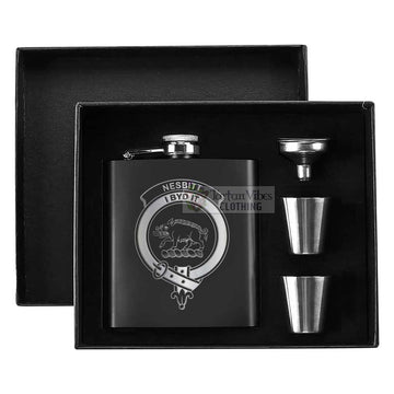 Nesbitt (Nisbet) Crest Hip Flask Set 7oz Black Stainless Steel with A Gift Box