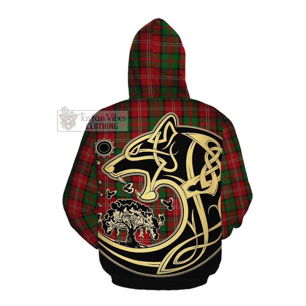 Tartan Vibes Clothing Nesbitt (Nisbet) Tartan Cotton Hoodie with Family Crest Celtic Wolf Style